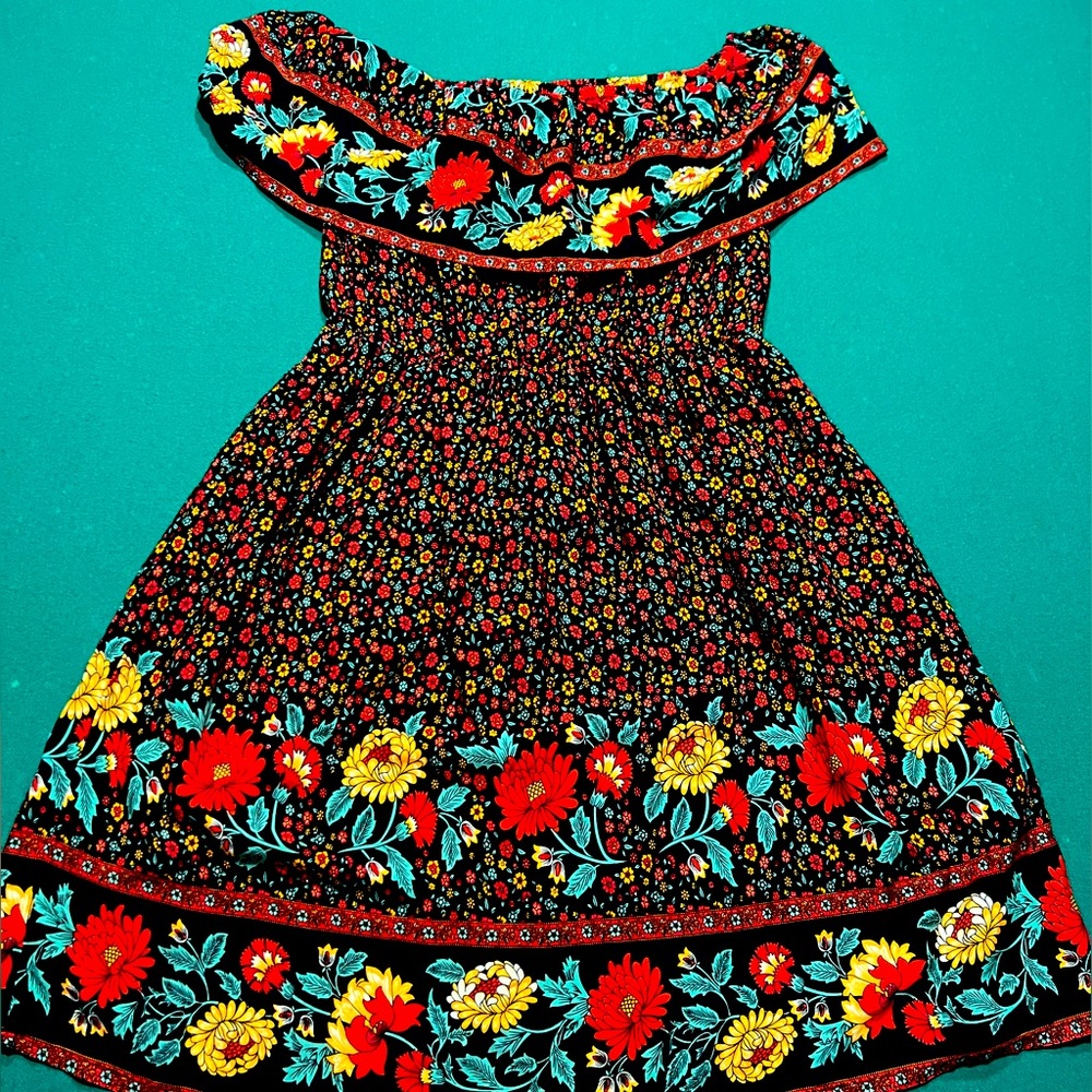 ELINGS floral vibrant off the shoulder dress